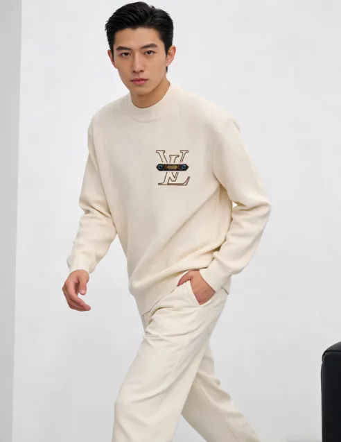 Louis Vuitton/Louis Vuitton chest old pattern leather crew neck sweater